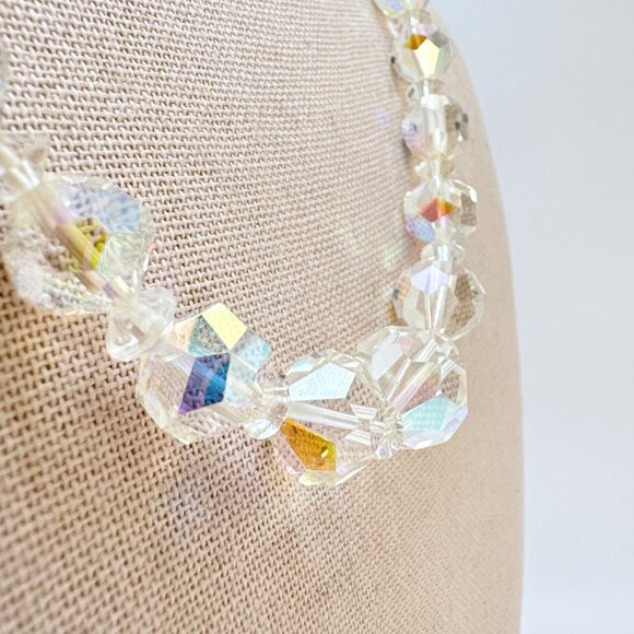 VTG Gold Tone Faceted White Crystal Beaded Fashion Necklace Size 18" Length - Picture 4 of 10